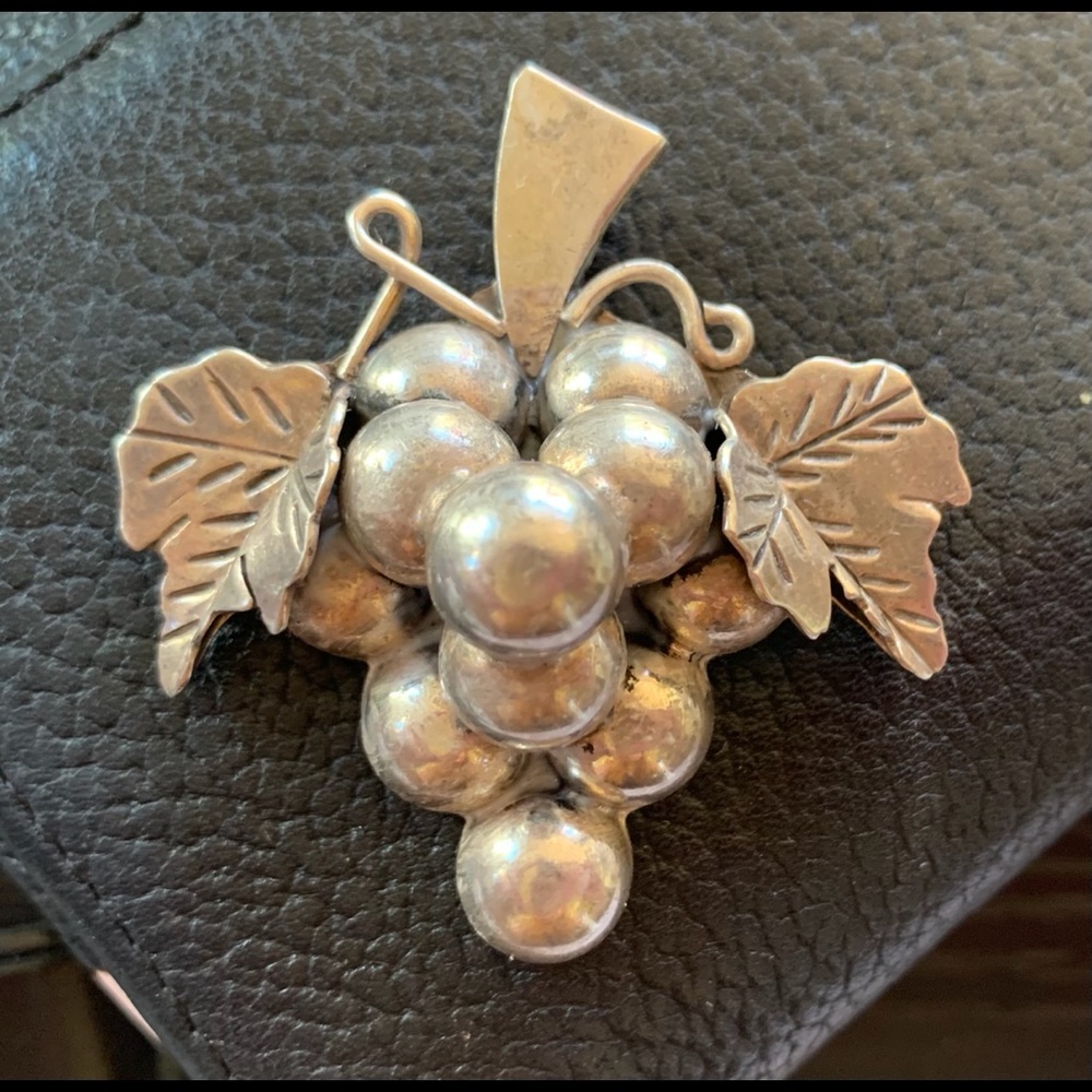 Vintage Mexican Silver Grapes Brooch
